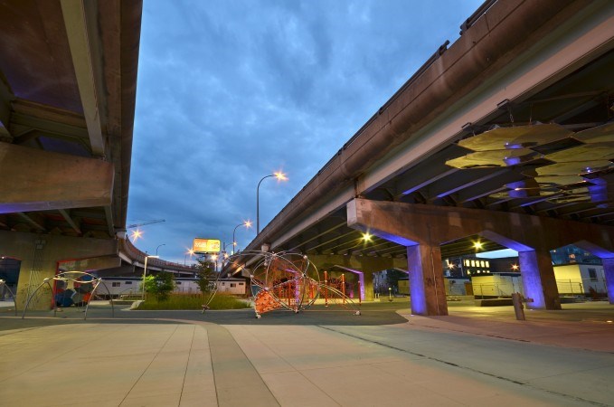 Underpass Park at Night Facing West